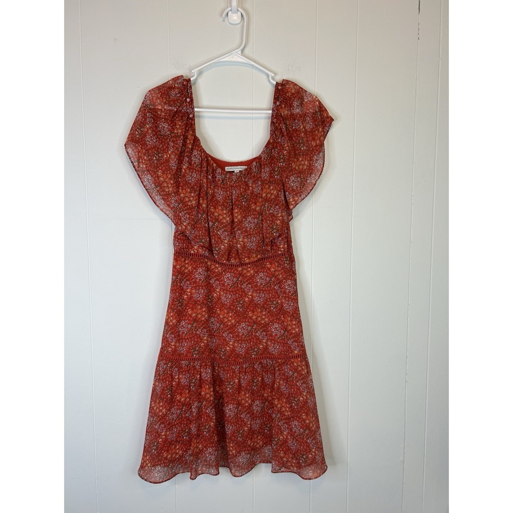 REBECCA MINKOFF Lynne Dress SZ 2 Floral Chiffon Ruffle Off Shoulder Tiered 277